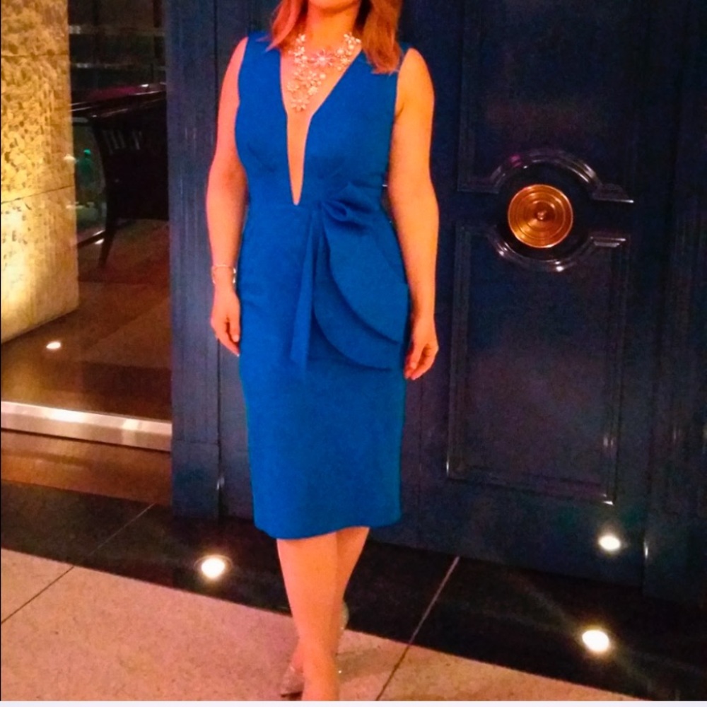 JOVANI Oversized Bow Fitted Pencil Cocktail Dress cerulean blue women’s 6